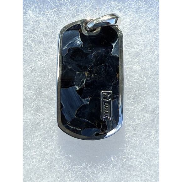 David Yurman Sterling Silver .925 Pietersite 31mm Dog Tag Charm Pendant $850 - Picture 1 of 8